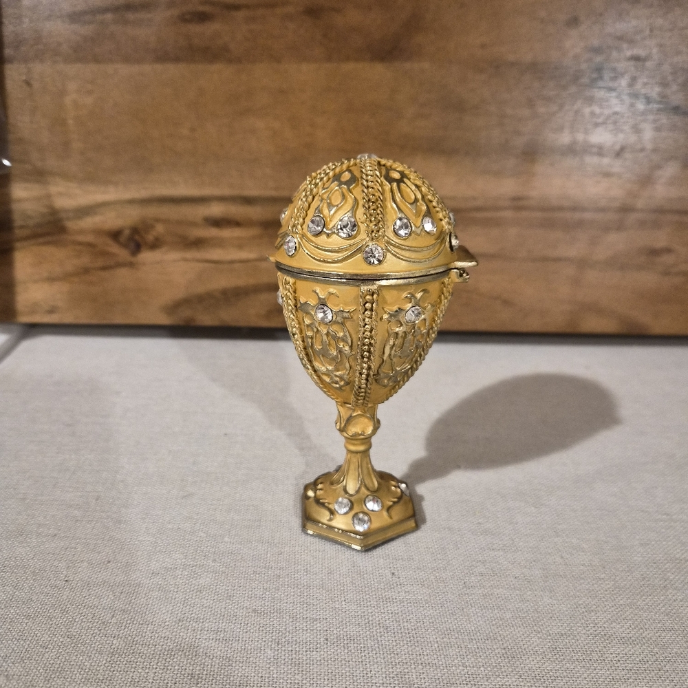 Vintage Jeweled Footed Egg Trinket Box